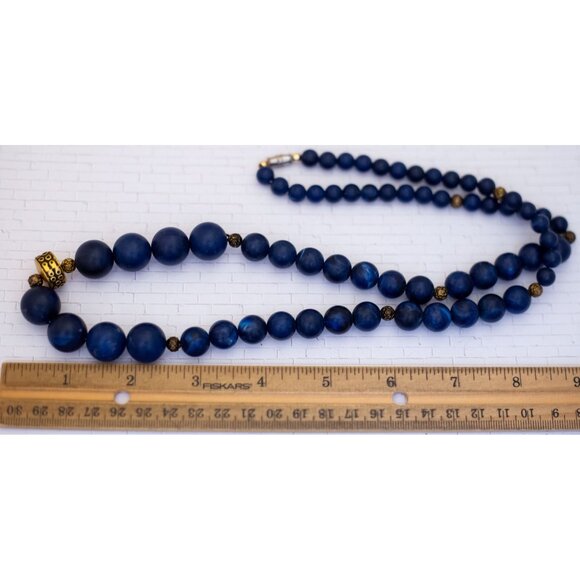 30 inch, Vintage Blue Sphere Ball Beads Beaded Necklace - V29 - Picture 3 of 3